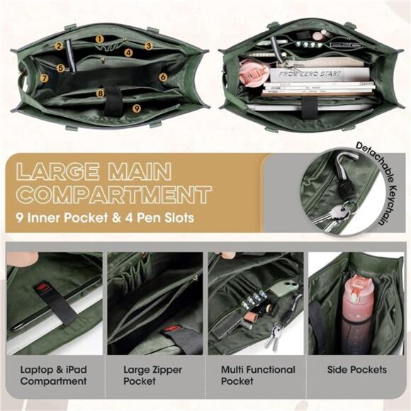 Womens 15.6 Inch Tote Bags, Green - Picture 2 of 6